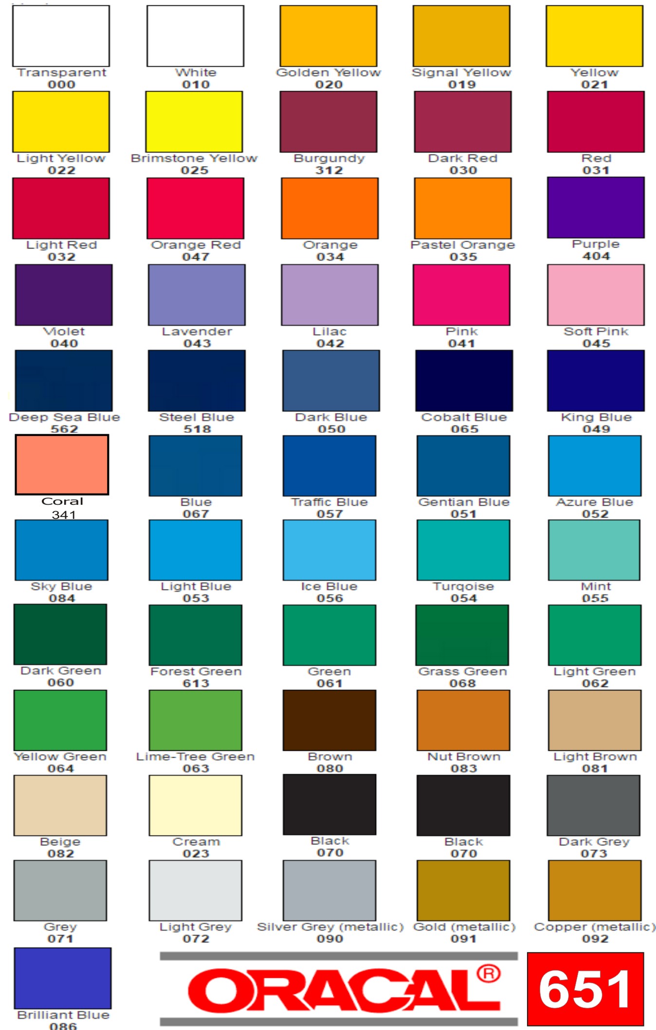Oracal 631 Color Chart
